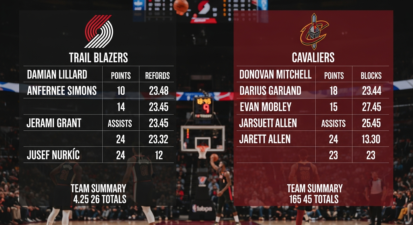 Portland Trail Blazers vs Cleveland Cavaliers Match Player Stats
