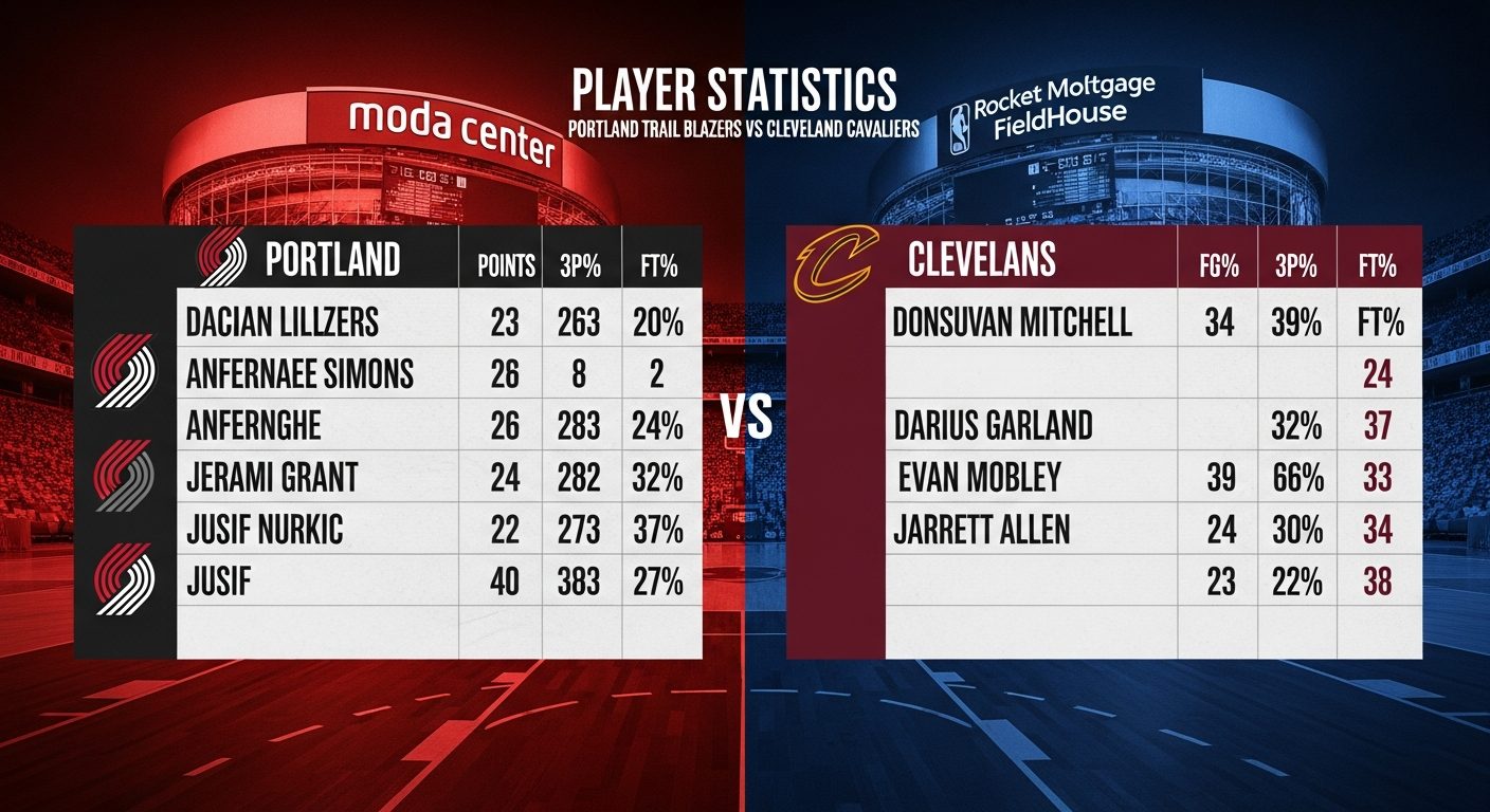 Portland Trail Blazers vs Cleveland Cavaliers Match Player Stats